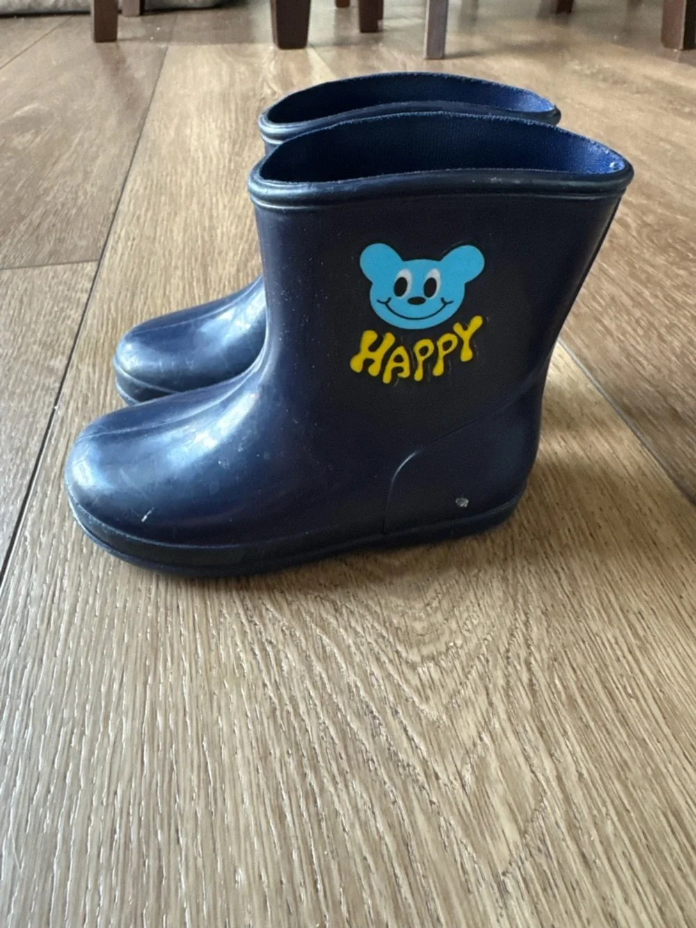 Kids Navy Rain Boots with Happy Bear Graphic